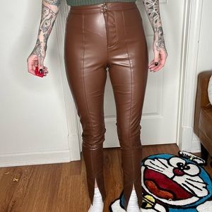 F21 pleather hi rise pants split hem